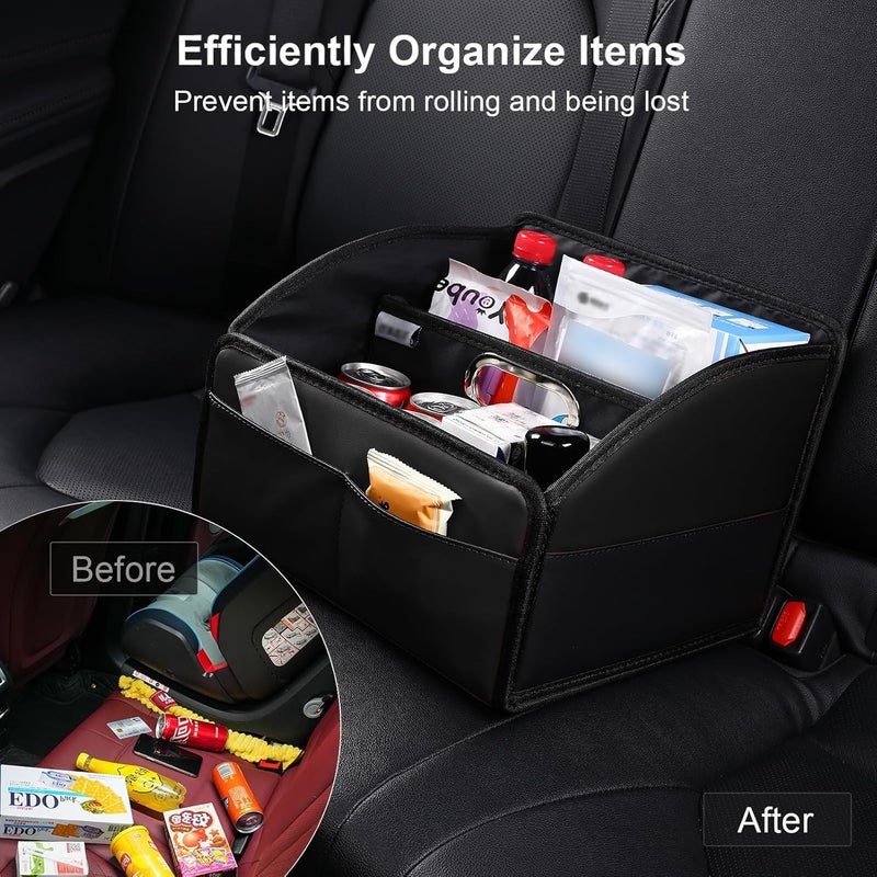 Uplien Car Storage Organizer [2025 UPDATED] Leather Car Caddy Basket for Front Seat Floor Back Seats Metal Handle 6 Compartments Adjustable Strap Buckles Slip-Resistant (Black) - Image 5